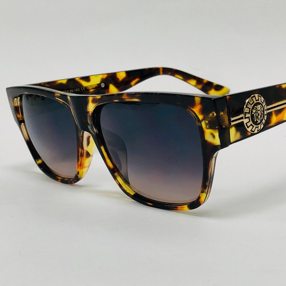 Men Designer Sunglasses Flat Top Square Frame Gold Accent Tortoise Shell Hip Hop