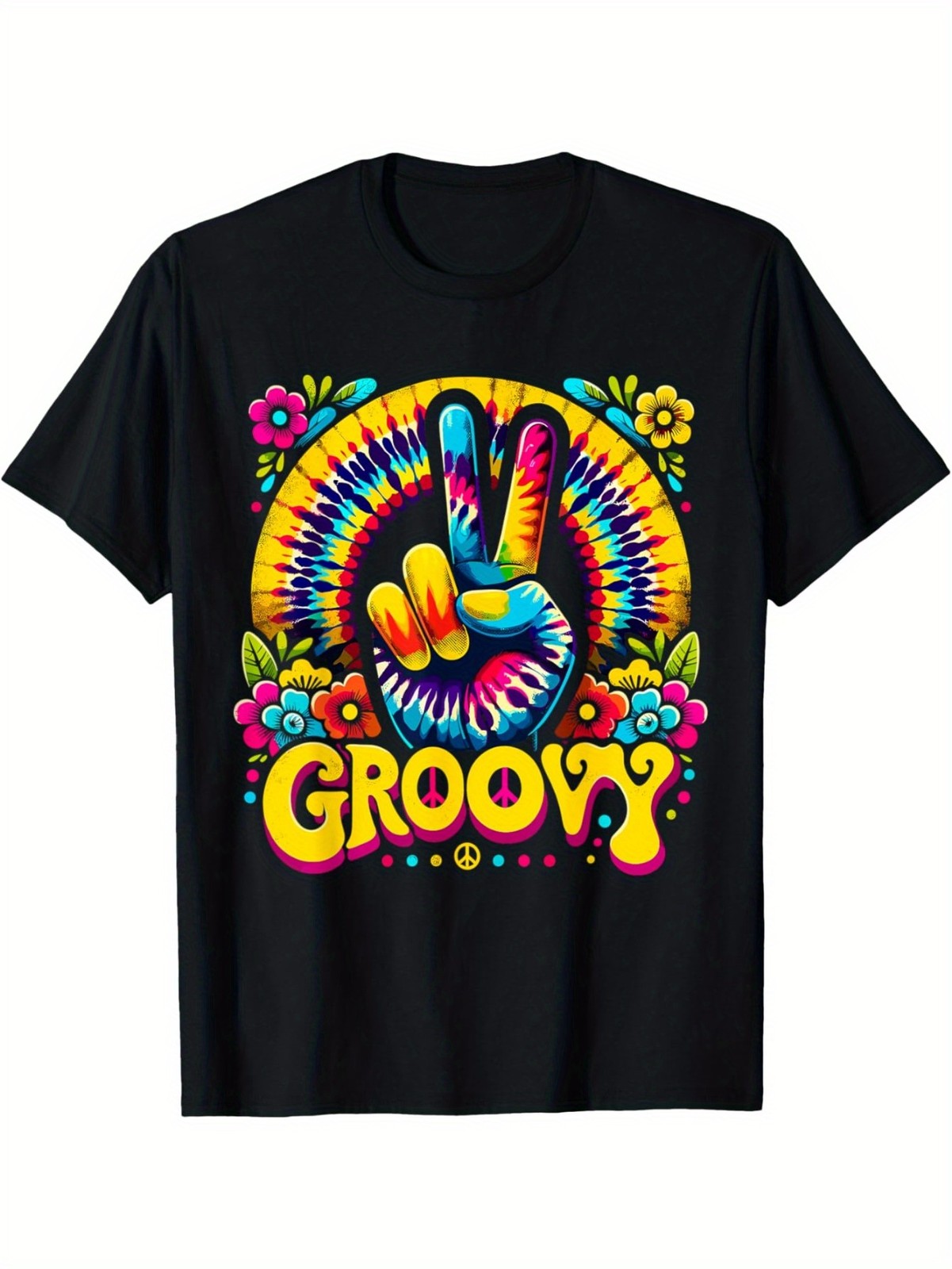 Groovy Tie-Dye Peace Sign Tee – Retro Hippie Style, Soft Cotton, Loose Fit