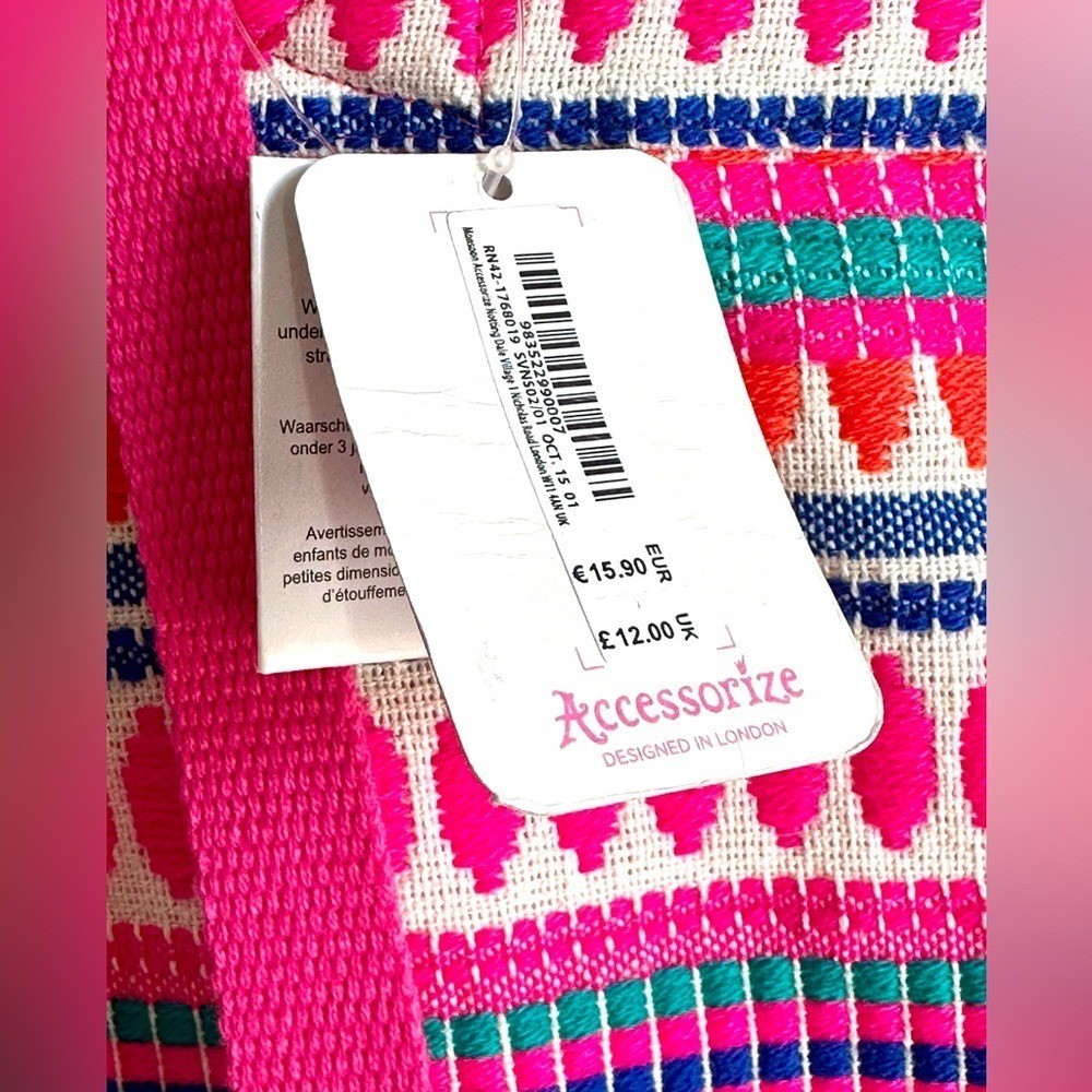 NEW Accessorize Hot Pink Embroidered Boho Woven Backpack Beaded Tassel