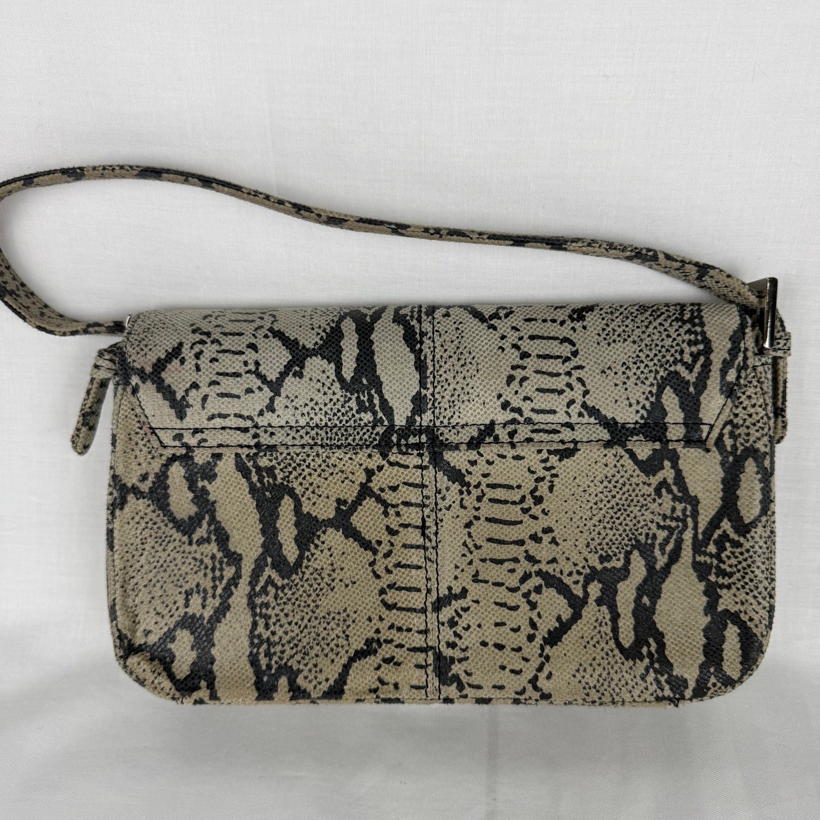 Unbranded Faux Snakeskin Baguette Shoulder Bag Python Print Silver FF Buckle