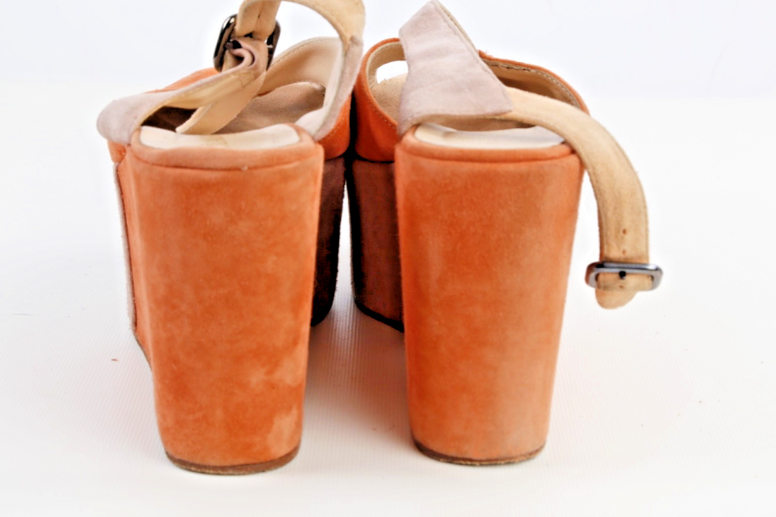 Claudia Ciuti Italian Suede Platform Wedge Sandals Tan Orange Colorblock Size 7M