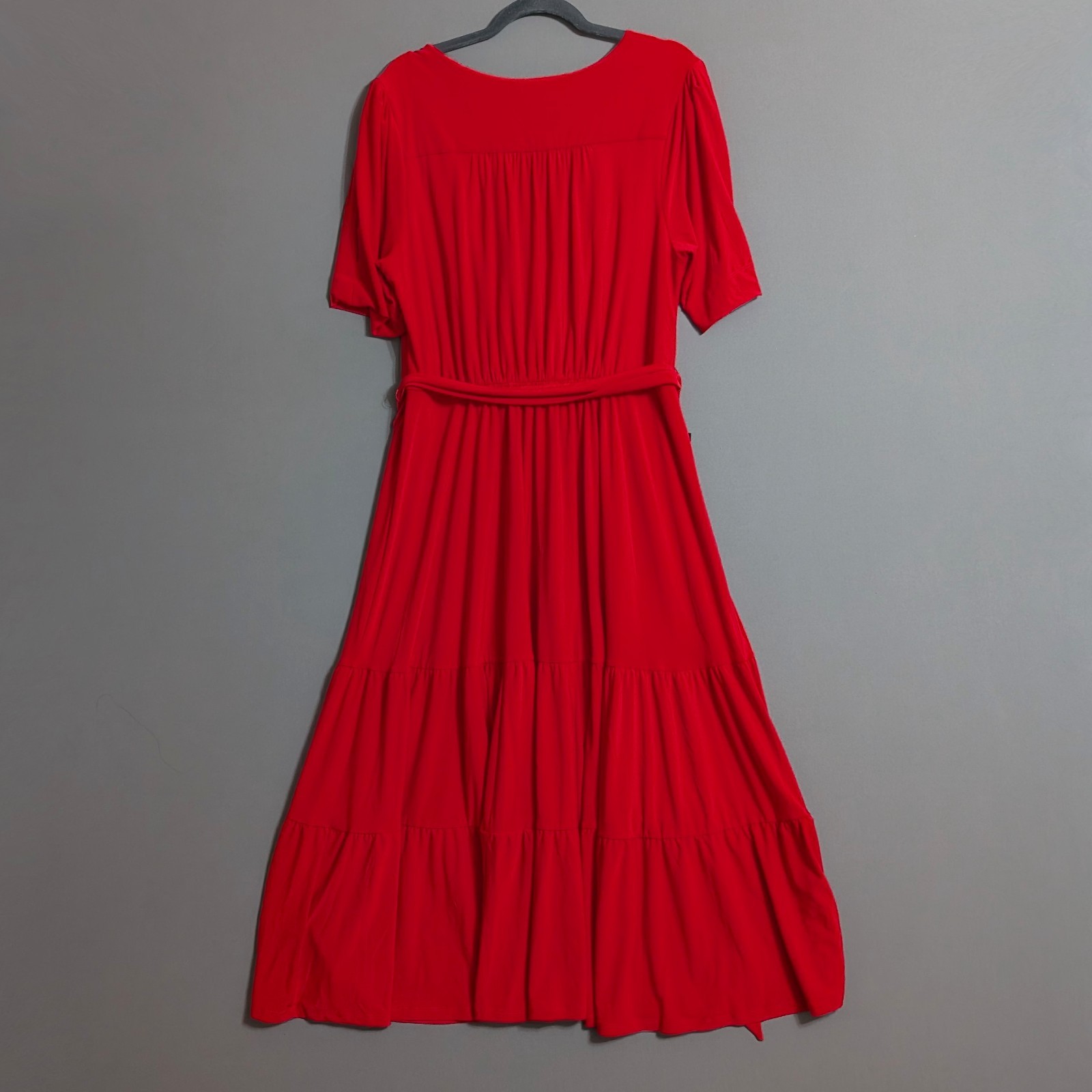 Joanna Hope Red Jersey Faux Wrap Tiered Midaxi Dress Tie Belt Stretchy 18 New