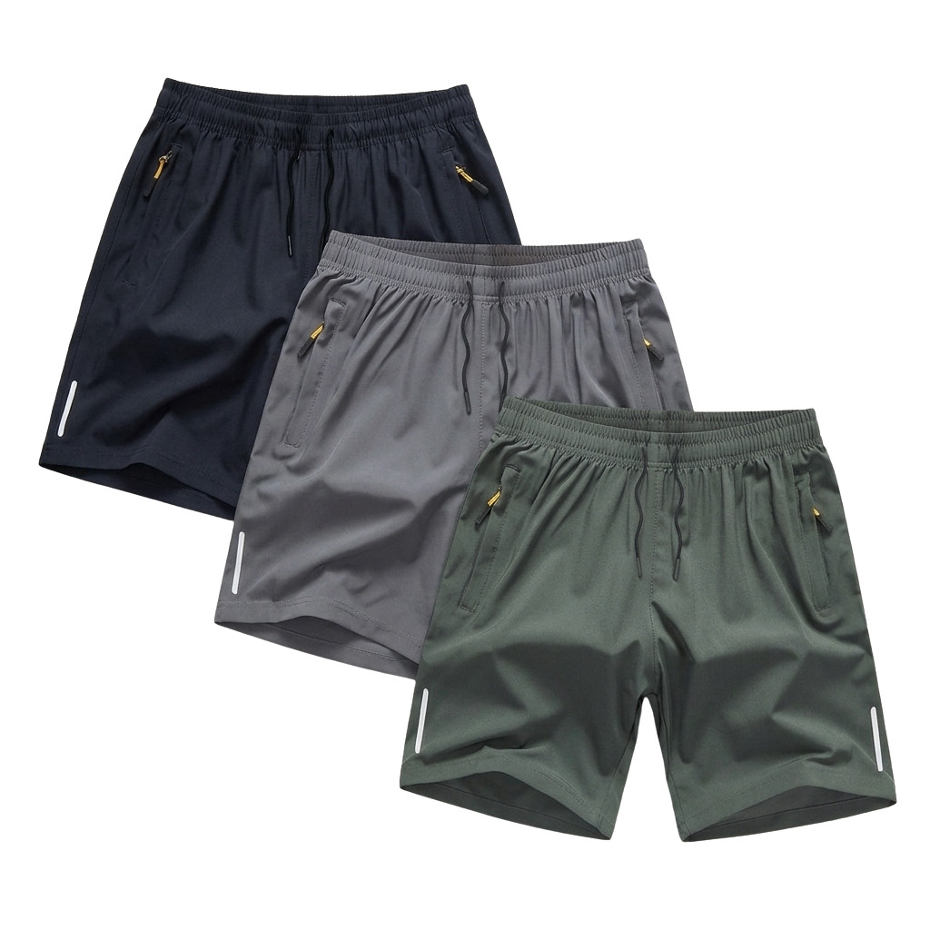3 Pack Men’s Lightweight Quick Dry Athletic Shorts Drawstring Zipper Pockets