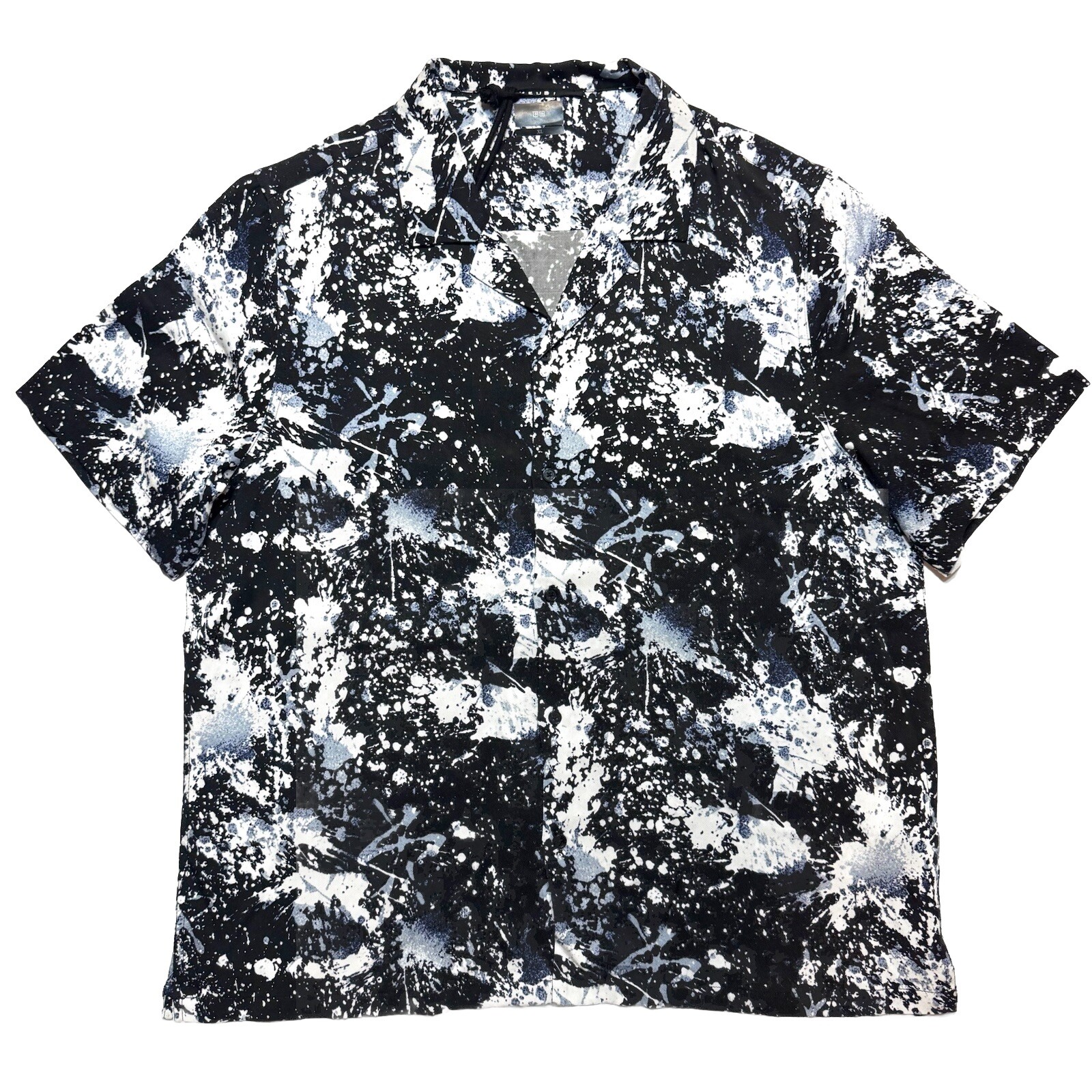 KSUBI Mens Splash Back Print Resort Short Sleeve Camp Shirt Black (MSRP $180)