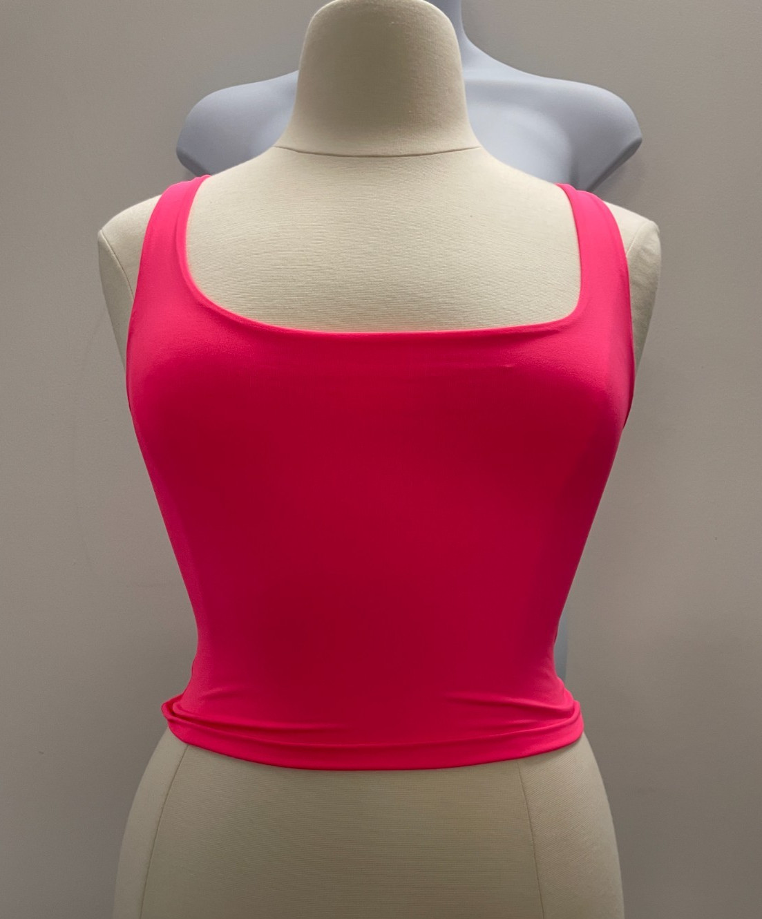 Women Square Neck Crop Tank Top Sleeveless Fitted Bodycon Hot Pink Large