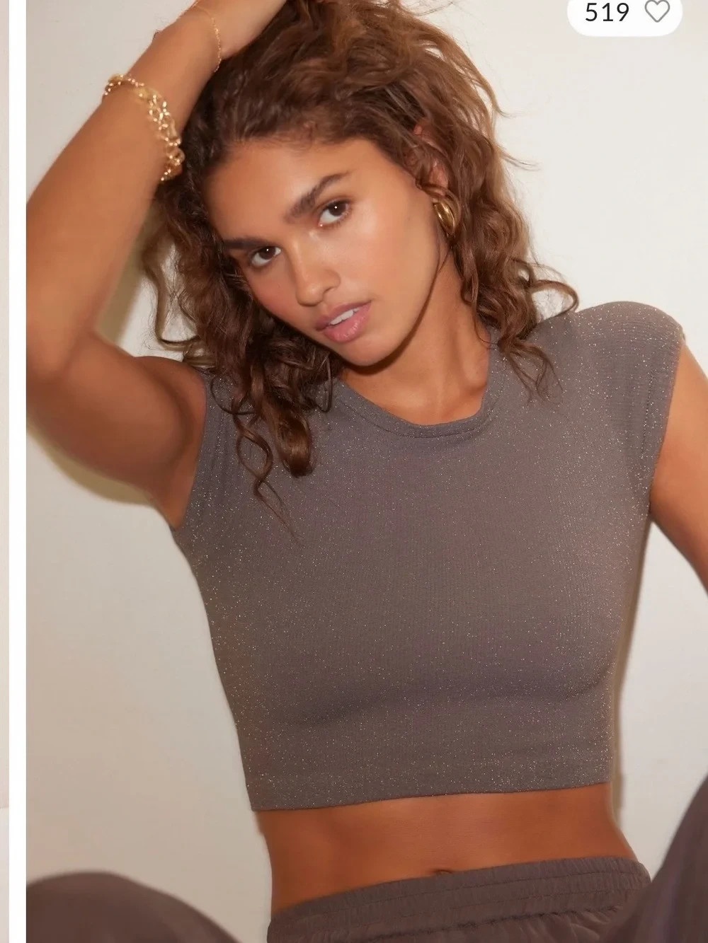 NWT Free People Intimately Midnight Glow Lurex Crop XS/S Grey Glitter ORIG $38