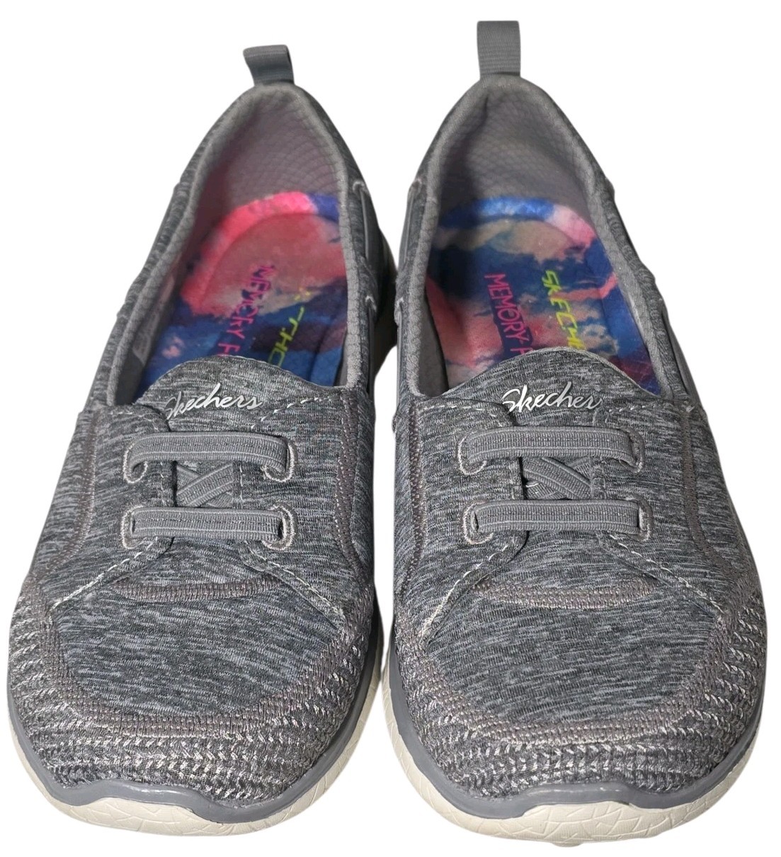 Skechers SlipOn Loafer Sneakers Womens Sz 5 Microburst Topnotch Gray White 23317