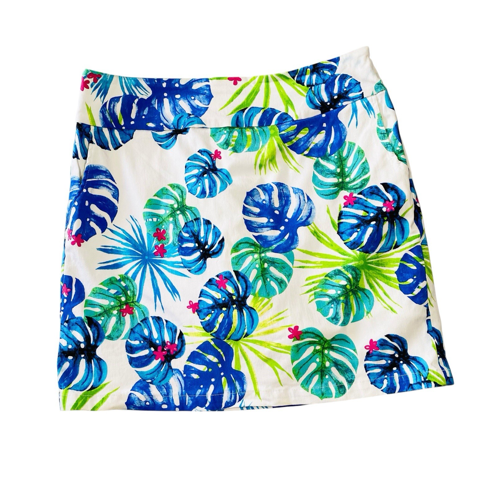 SARA STUDIO Tropical Skort Size Large Stretchy Pockets Comfort Travel Vacation
