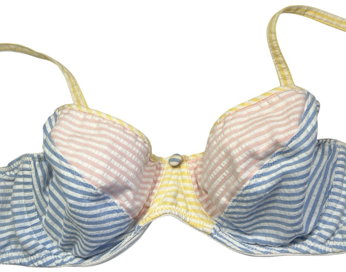 Eileen West Bra Women 34C Underwire Seersucker 75-618 Demi Unpadded Preppy Retro