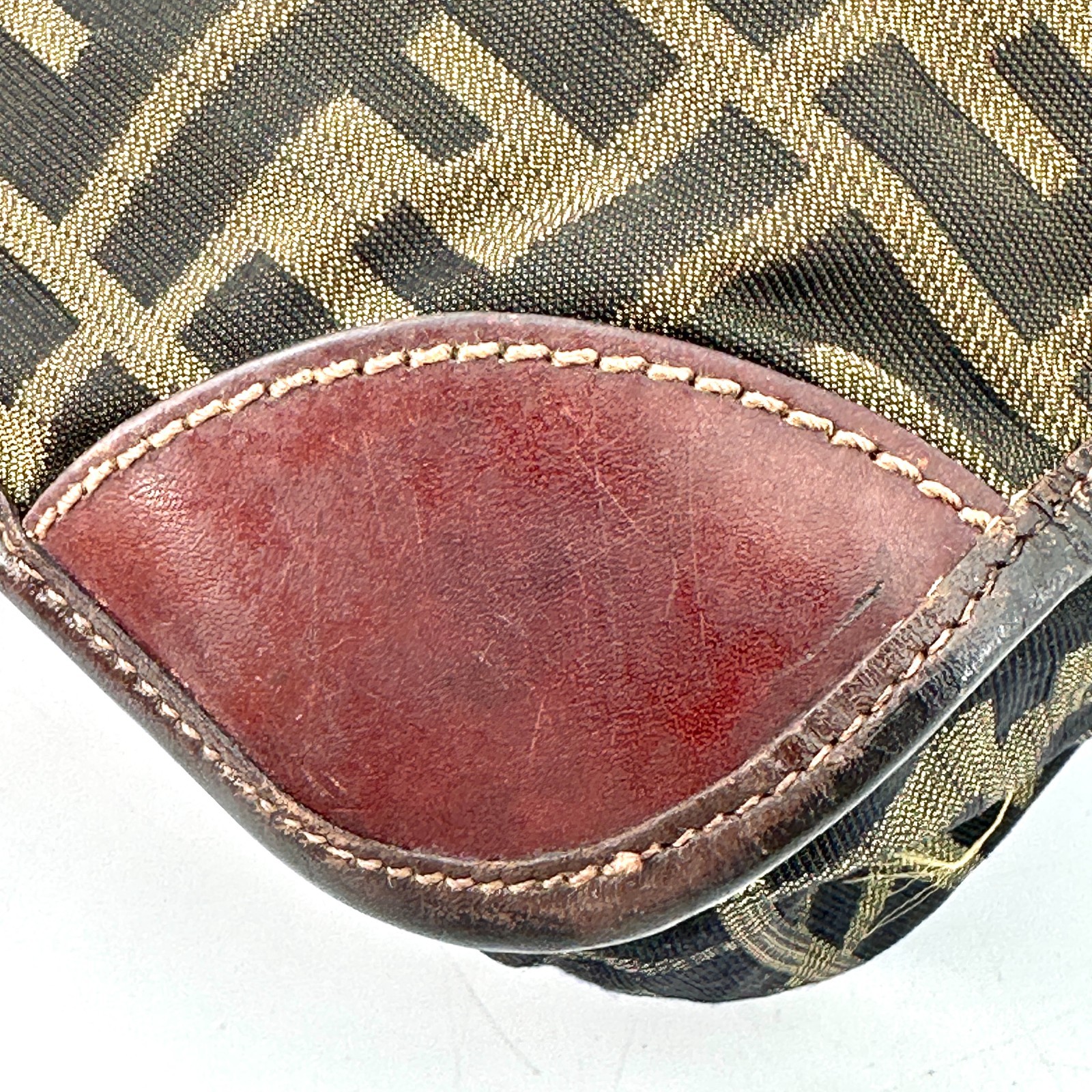 FENDI Zucca Print Tote Bag, Brown, Canvas, Nylon, Leather, Authentic