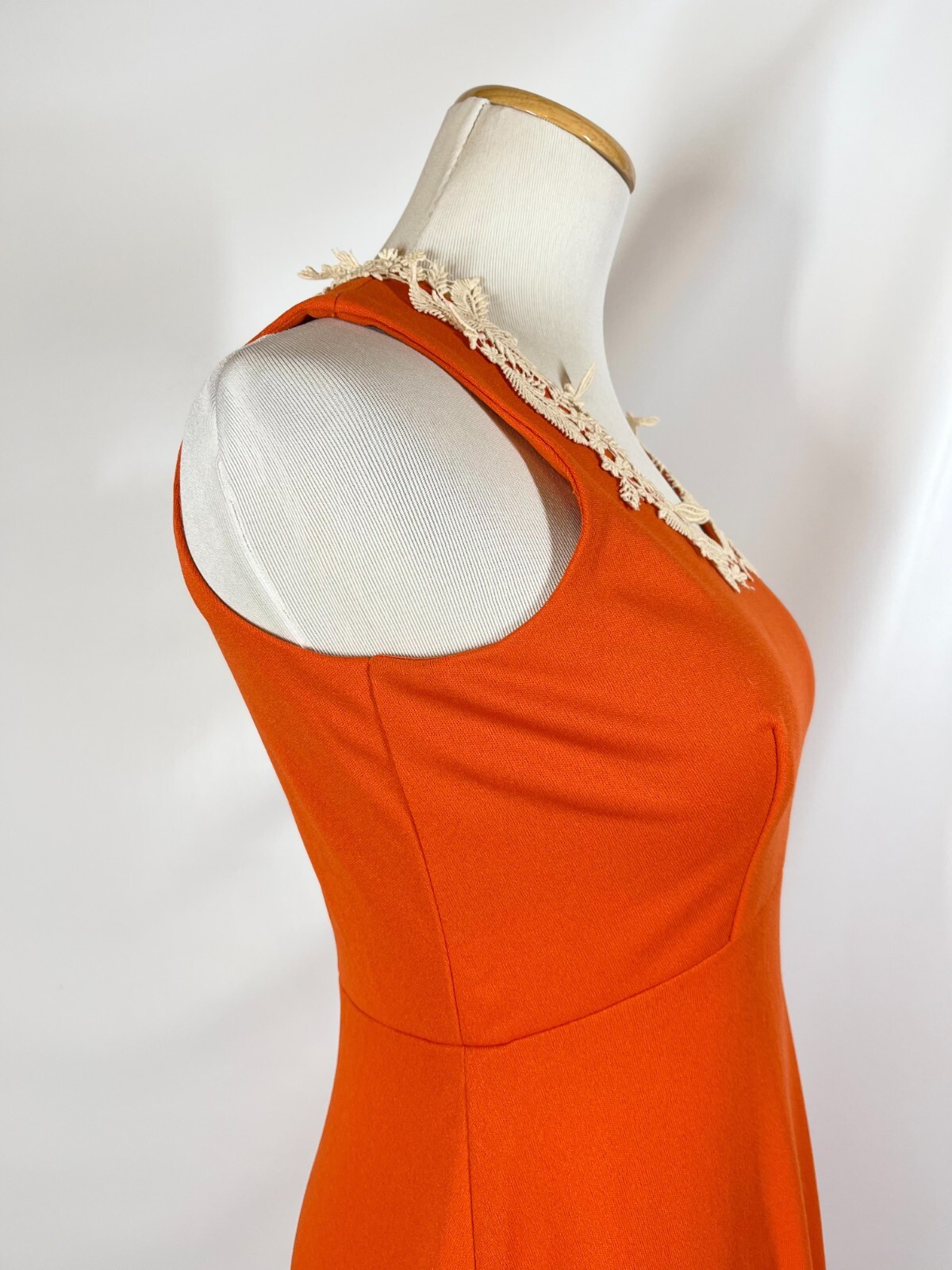 Vintage 1970s Sylvia Ann Maxi Dress Cape Set Knit Back Zip Empire Waist Orange