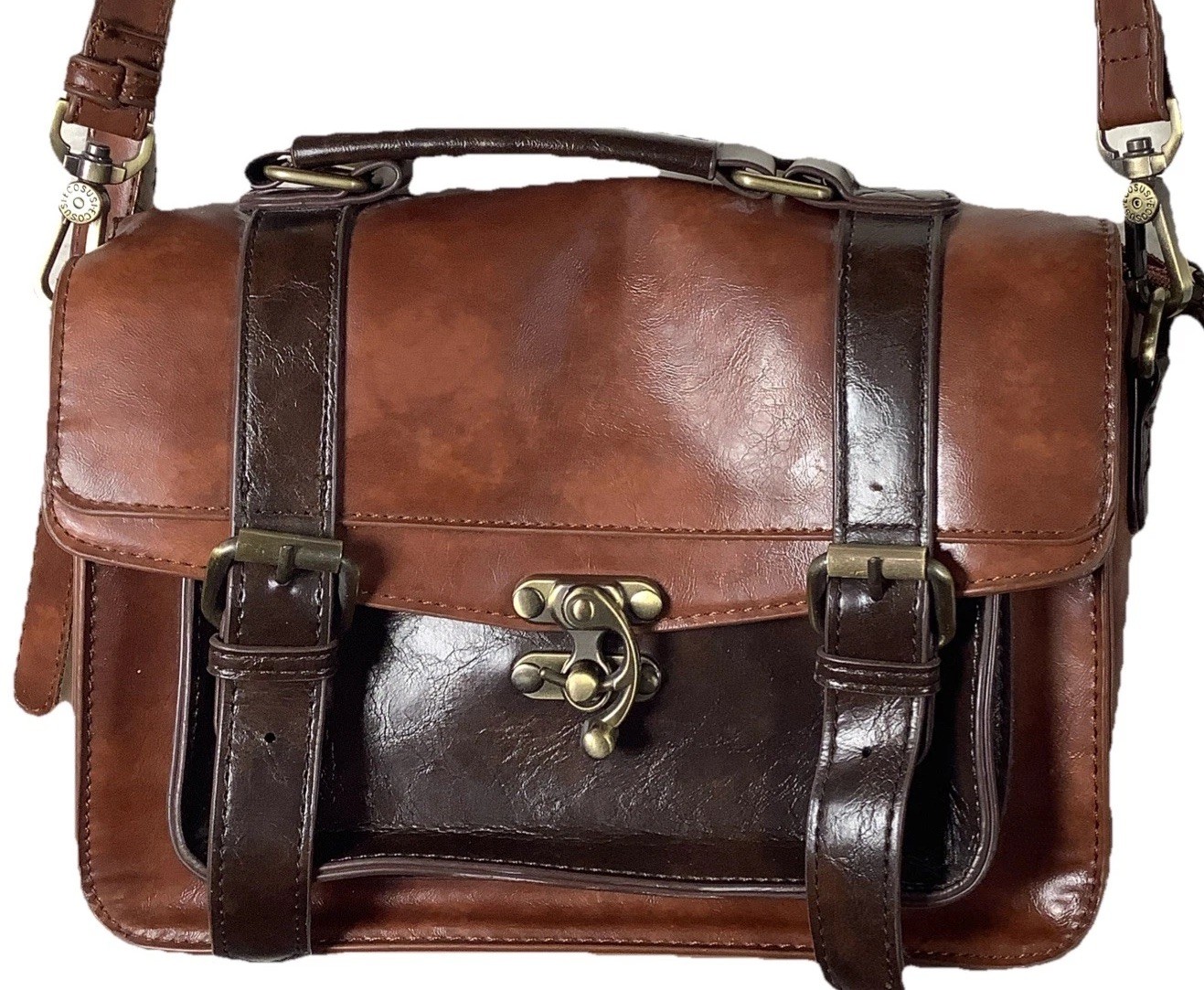 Ecosusi Brown Leather Satchel Crossbody Bag Vintage Style Messenger Purse Women
