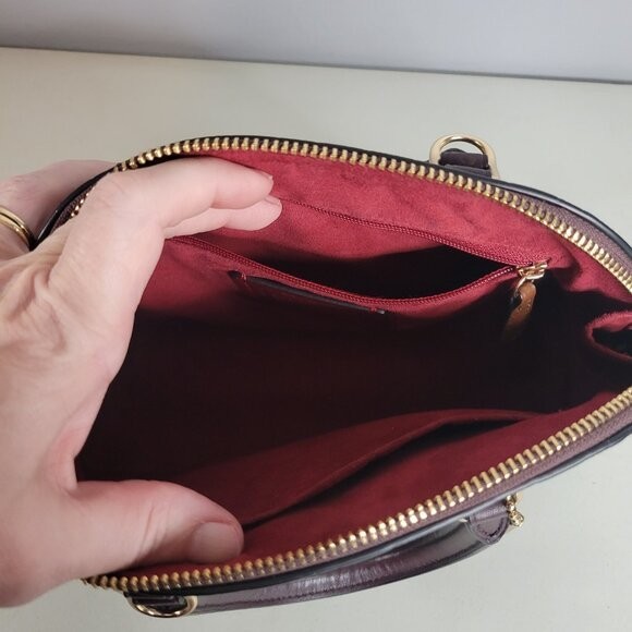Coach Signature Debossed Patent Leather Sierra Satchel Oxblood Gold Purse Bag