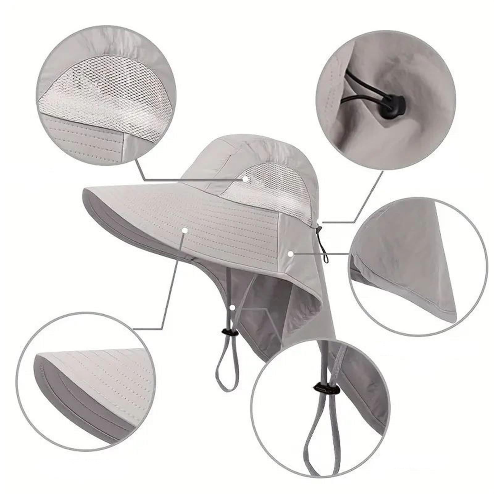 Wide Brim Sun Hat with Neck Flap UV Protection Hiking Fishing Cap for Men Women