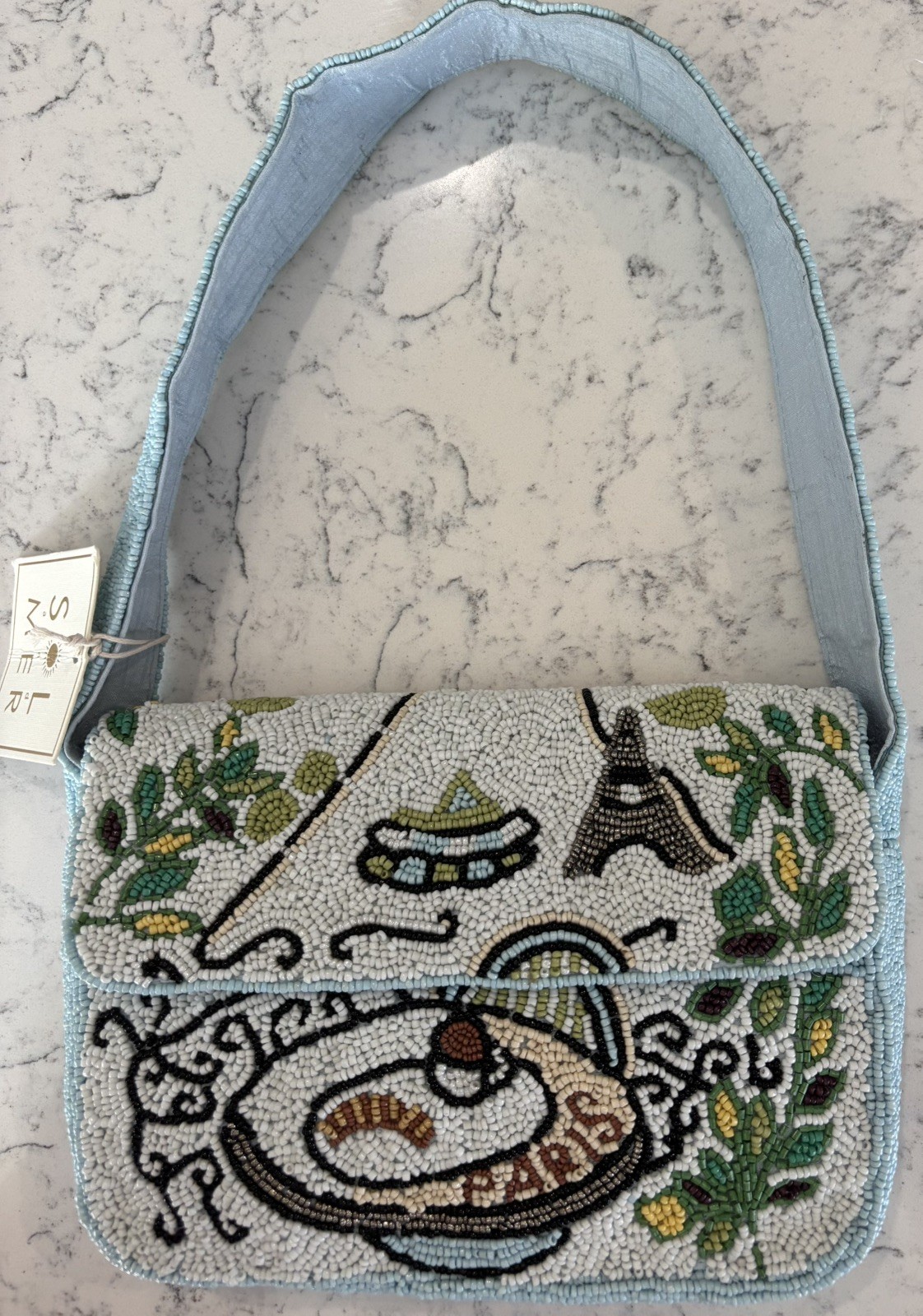 Beautiful Sol & Mer Beaded Paris Themed Shoulder Bag- Brand New