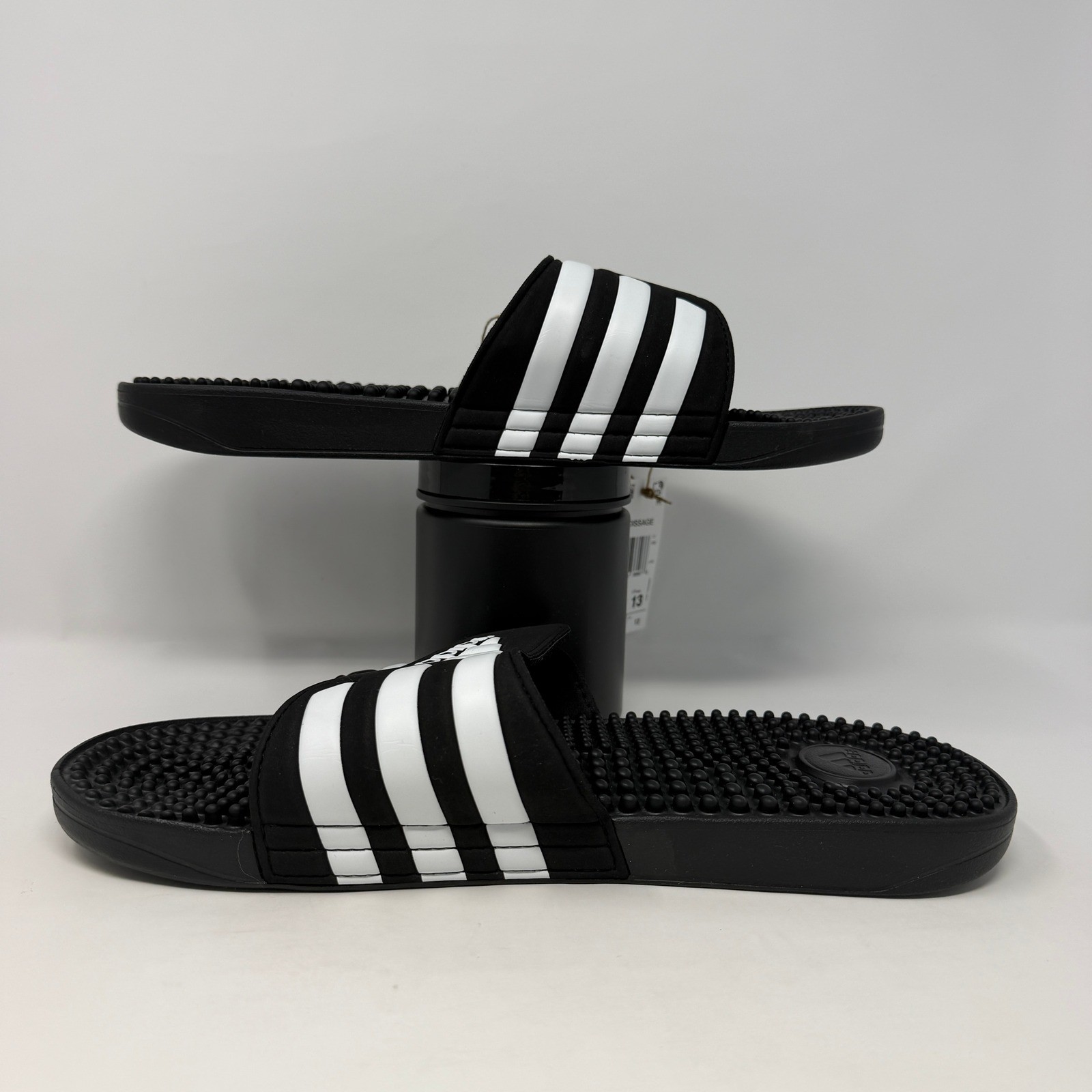 Adidas Adissage Slides Men’s Size 12 Black White Massage Pins NWB