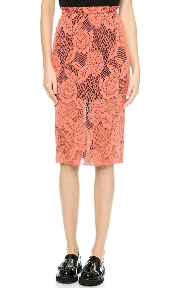 MSGM Orange Faux Leather Laser Cut Midi Length Pencil Skirt Size IT 42 US M NWT