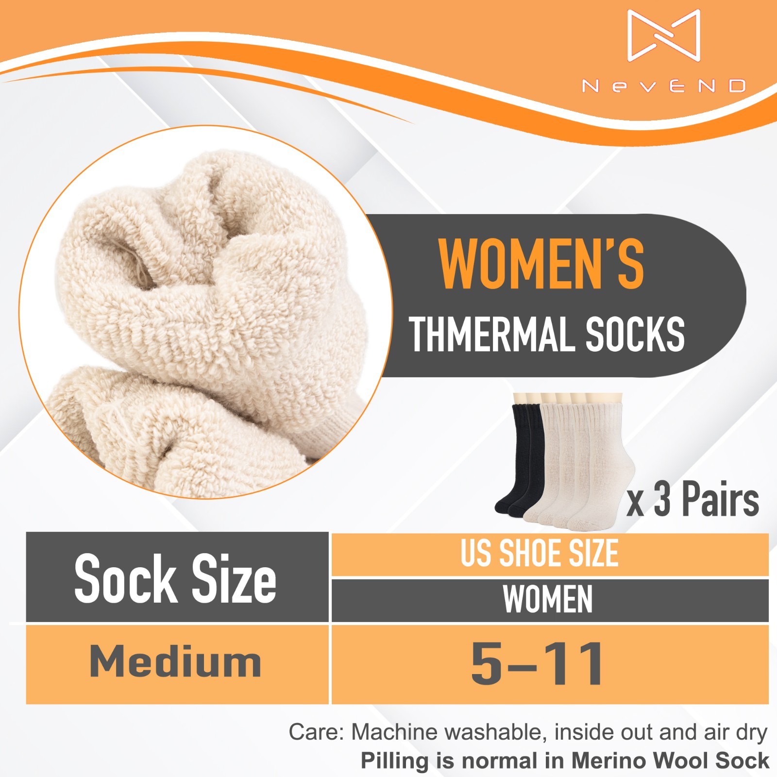 3 Pairs Womens Winter Warm Thermal Lambs Wool Merino Heavy Duty Boot Socks 9-11