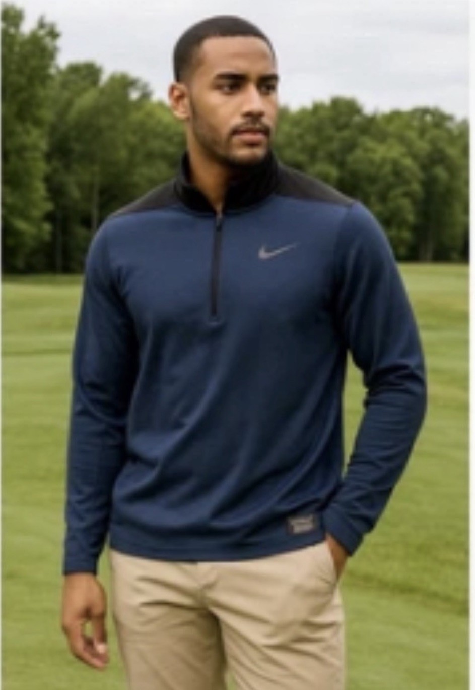 Nike Golf 1/4 Zip Mens L Blue Black Performance Pullover Sweater Dri-Fit Golf