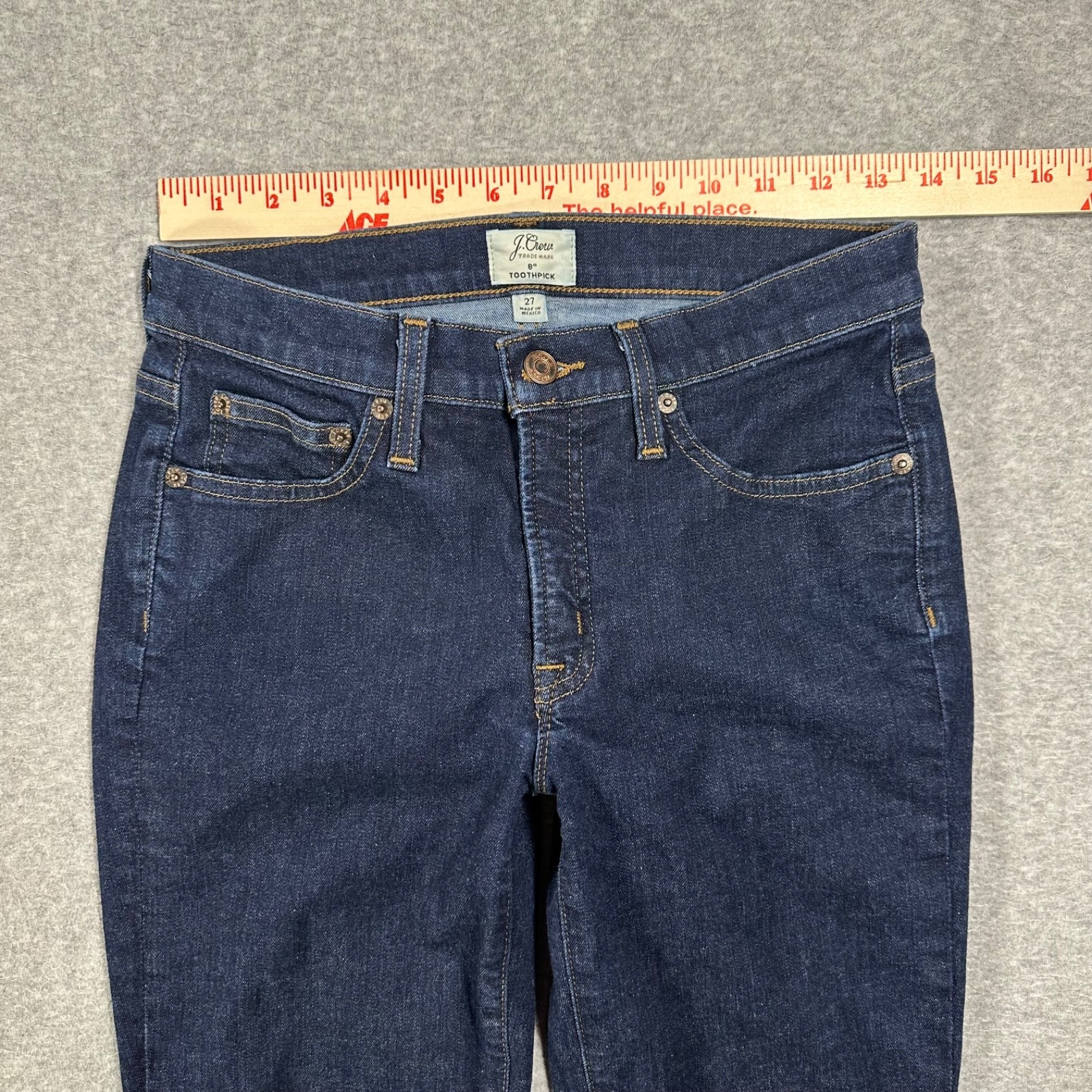 J Crew Jeans Women’s 27 8″ Toothpick Mid Rise Dark Wash Blue Stretch Denim