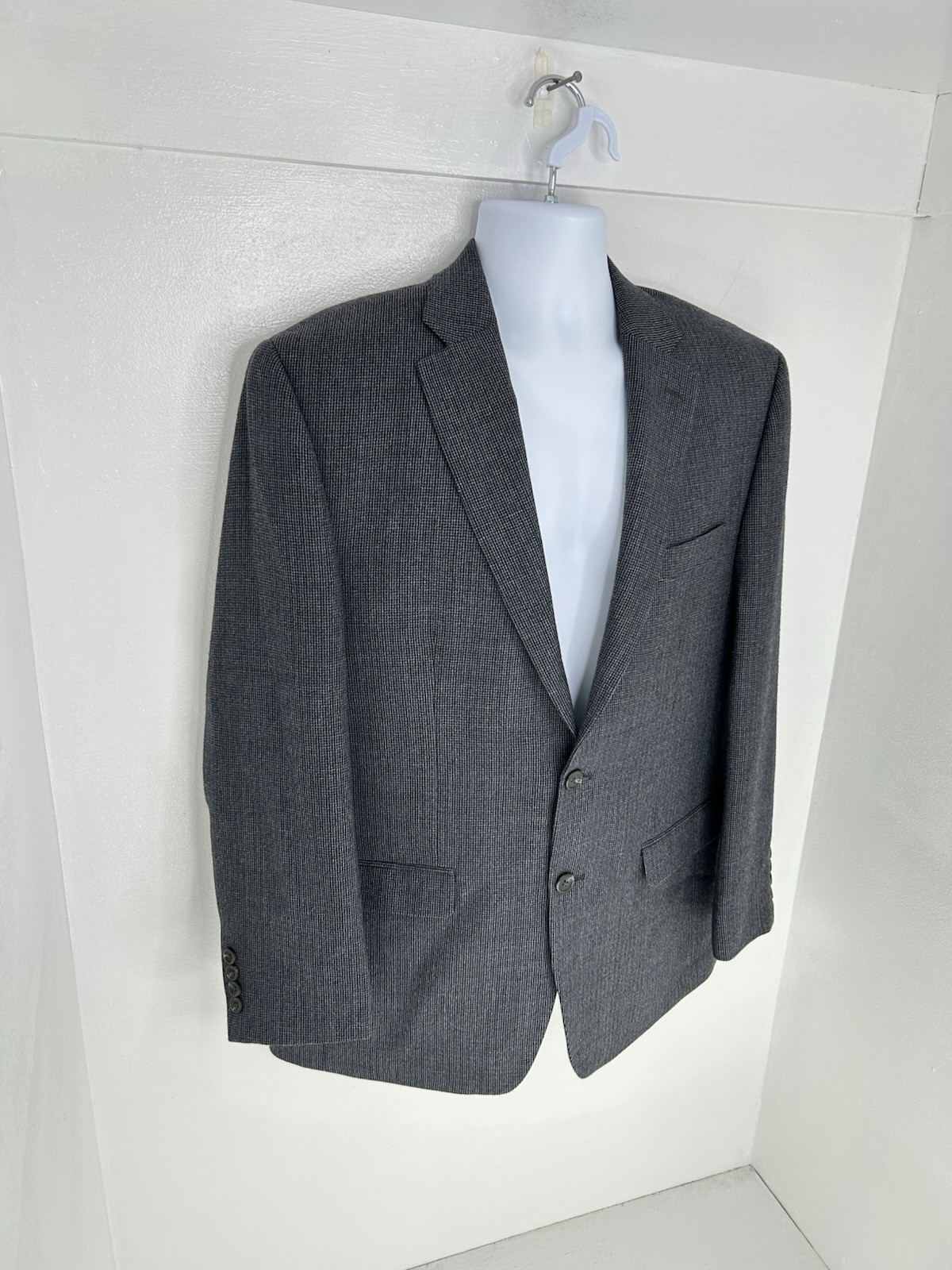 Chaps 100% Wool Gray Check Blazer Suit Coat Jacket Size 42R Business Classic