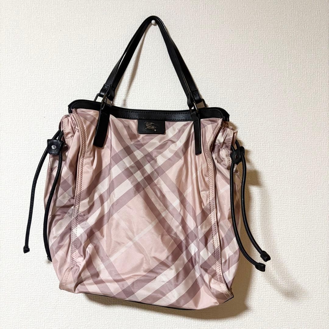 Burberry Nylon Tote Bag Nova Check Pink 11.4×12.6×2.4in Used