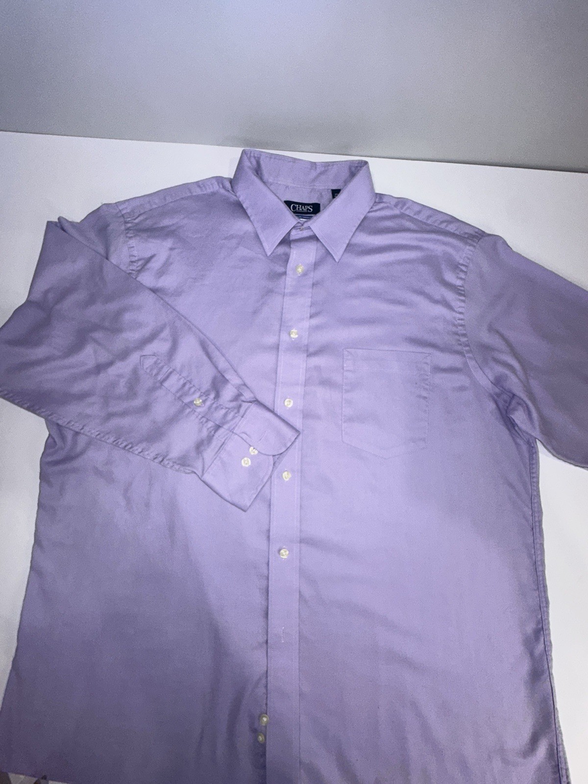 CHAPS Men’s Dress Shirt 17.5 32/33 Regular Fit Lavender Purple Wrinkle Free L/S