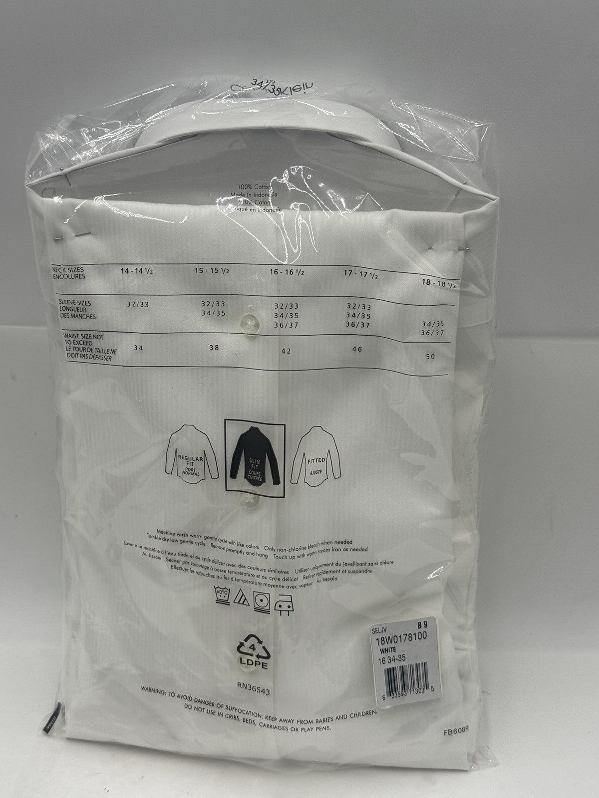 Calvin Klein French Cuff Men’s Shirts 16 34/35 White Cotton Slim Fit Lof Of 4