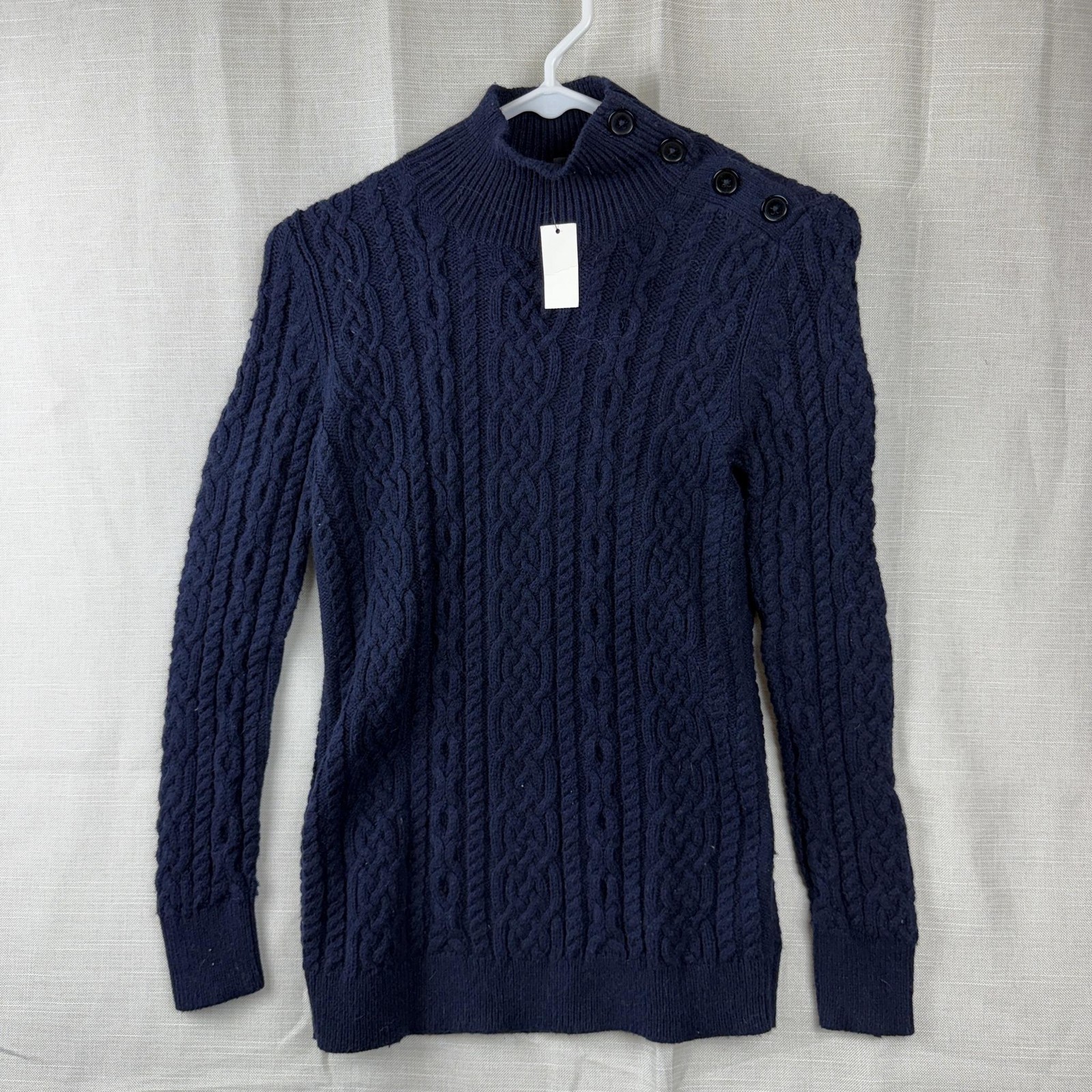 VTG Talbots Sweater Womens Petite P Blue Mock Neck Angora Cable Knit Pullover
