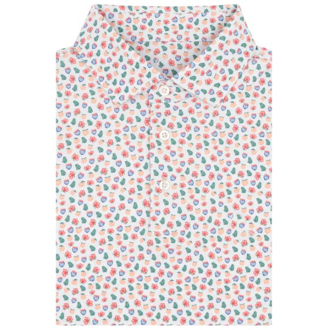 Rhoback The Georgia Peach Men Performance Polo White Floral Fruit Top