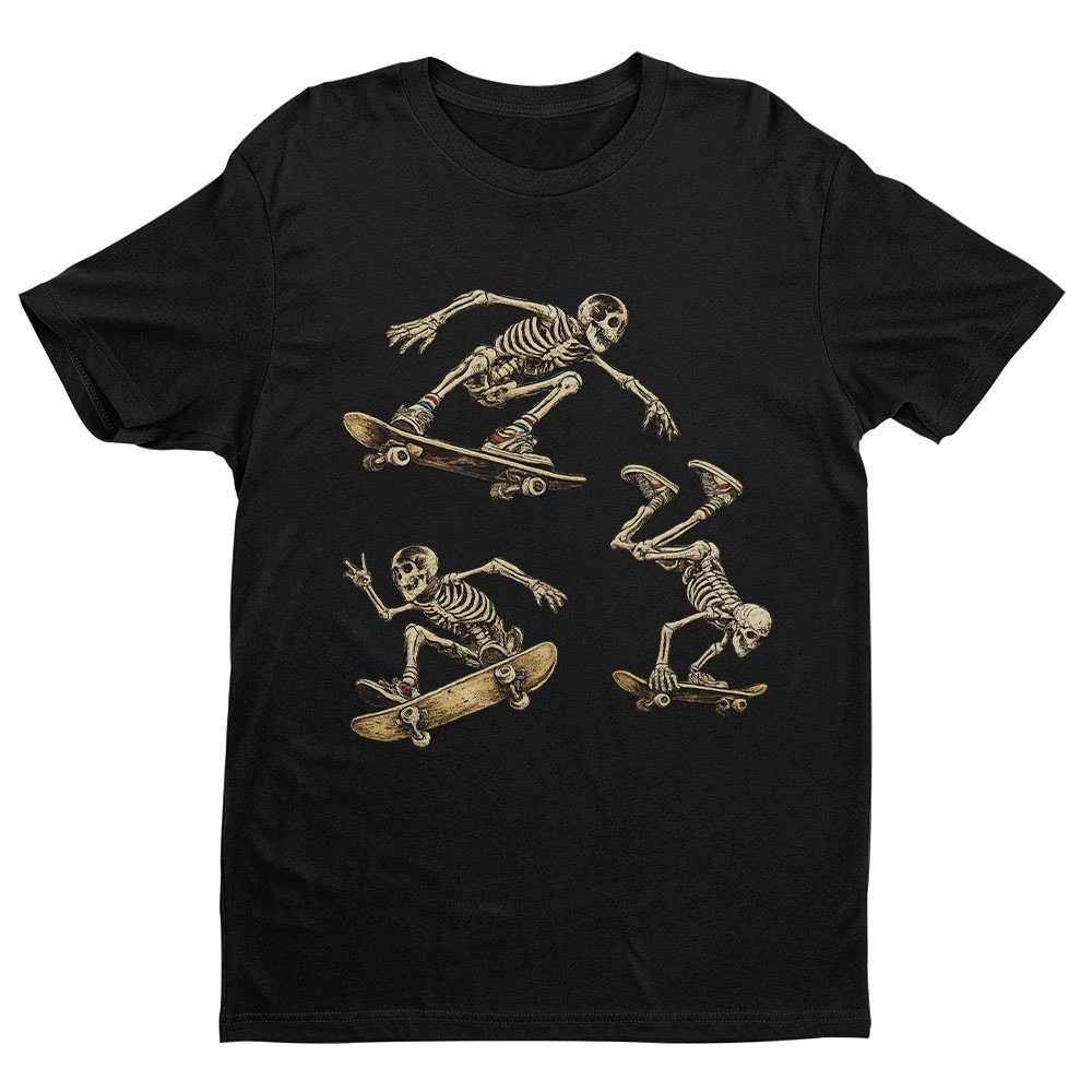 Retro Skeletons Skateboarding Unisex T-shirt | Skull Lovers Gifts for Men