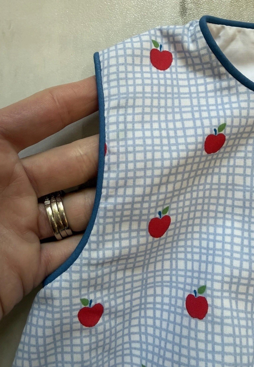 New! Beaufort Bonnet Company Preppy Blue Check Apple Benjamin Bubble Romper 0-6M