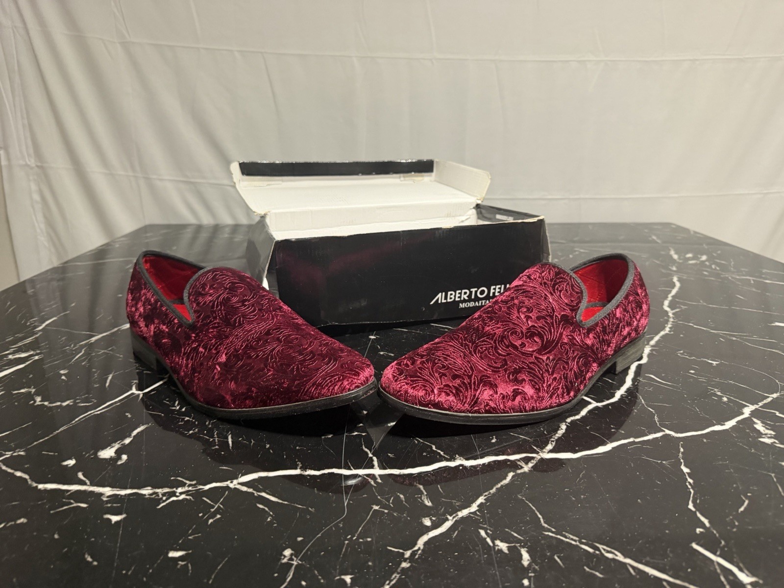 Alberto Fellini Men’s Velvet Flower Designer Dress Dark Purple Loafers US 12