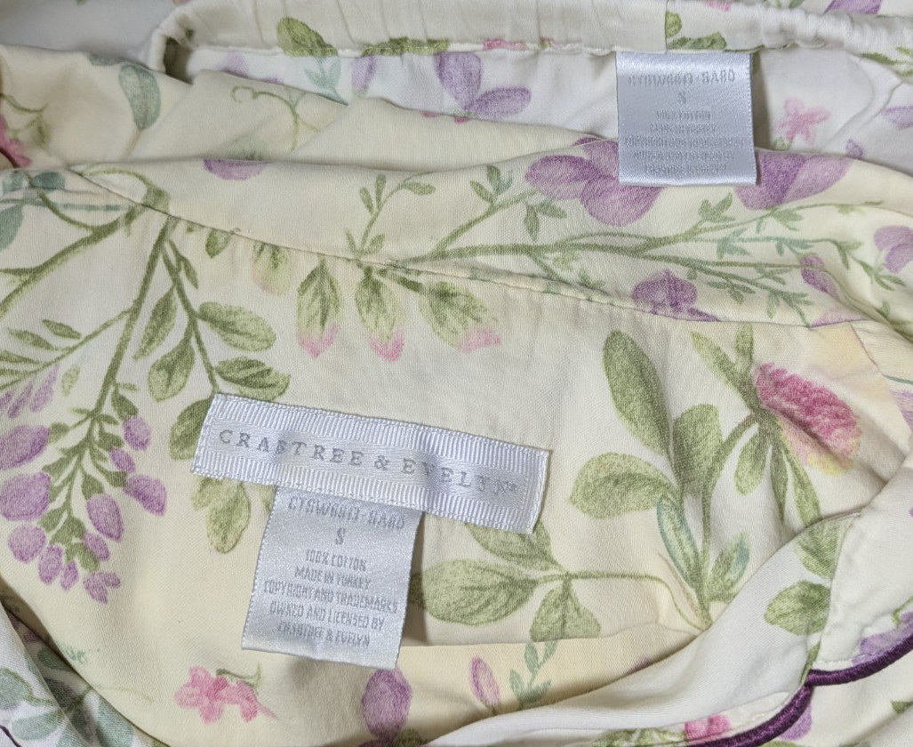 Crabtree Evelyn Pajamas Set Cotton Floral Turkiye Cream Vintage Pocket S Women’s