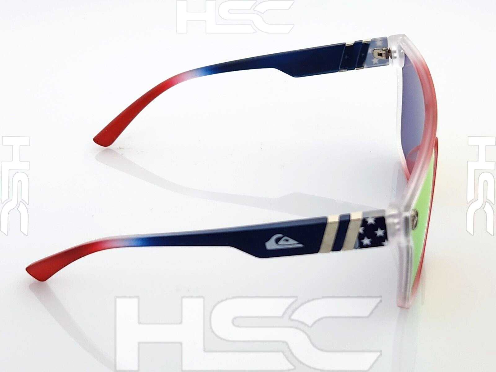 Quiksilver SciFi Shield Sunglasses USA Red White Blue Frame Orange Mirror Lens