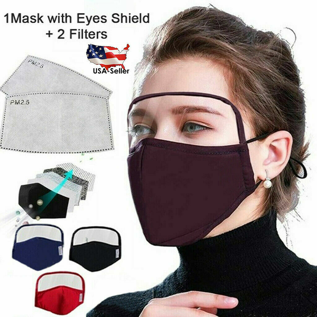 Cotton Windproof Outdoor Face Protective Face Mask with Eyes Shield + 2 Filters