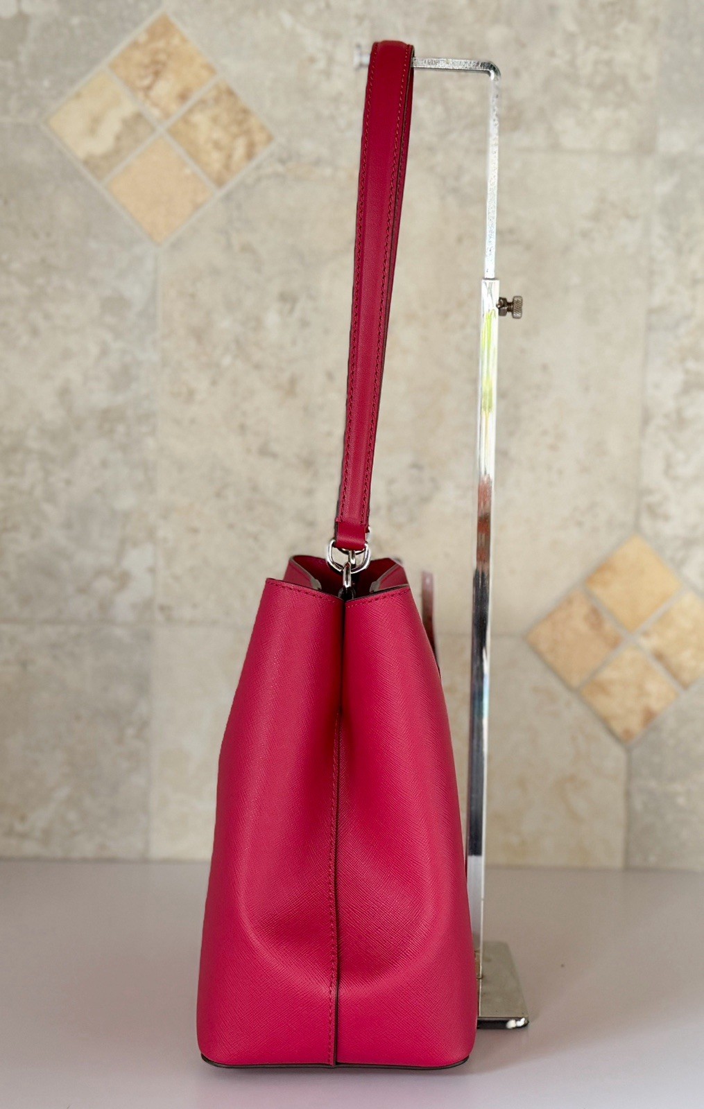 Michael Kors Pratt Medium Bucket Shoulder Tote Bag Dark Raspberry