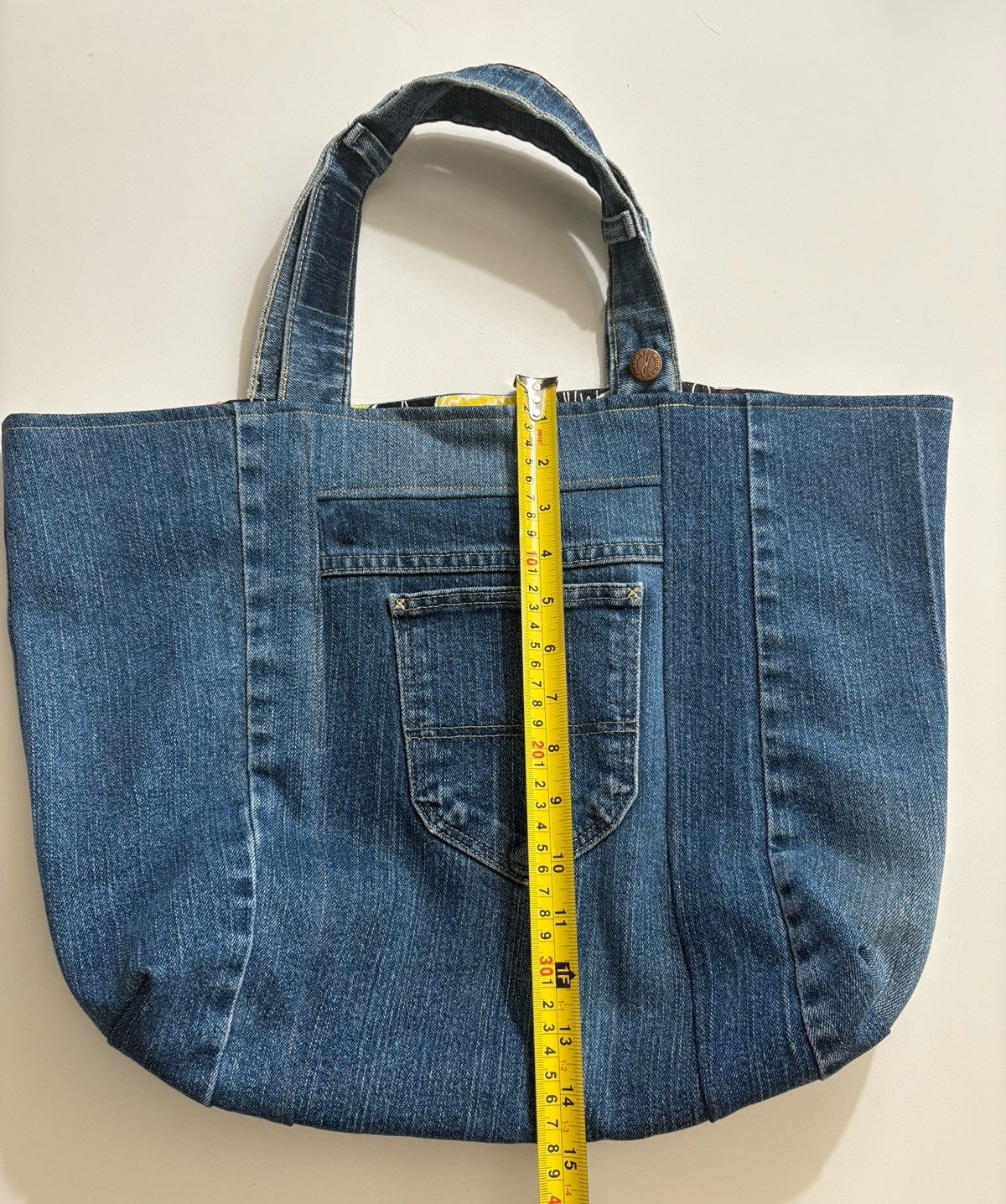 Handmade Upcycled Blue Denim Tote Bag Fully Lined With Teacher Cotton 19×14.5in