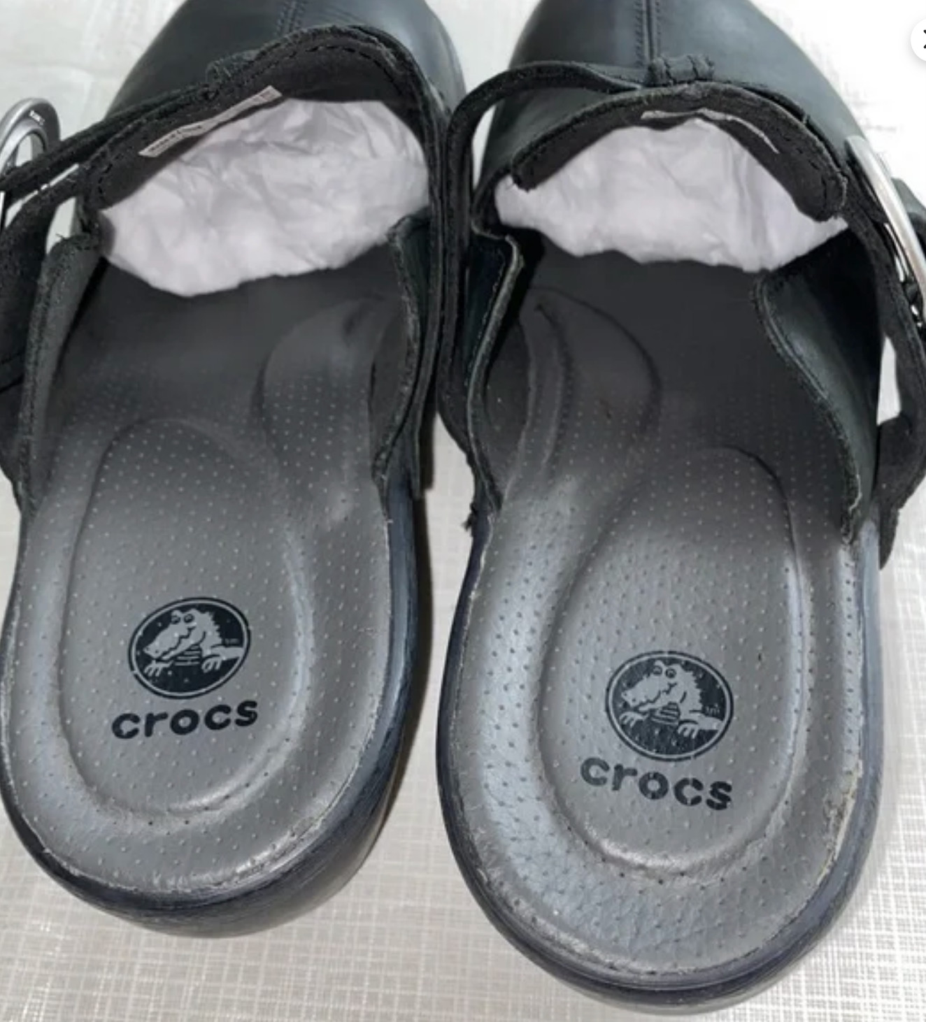 Crocs Sz 9 M Black Leather Buckle Studs Platform Clogs Heels Shoes