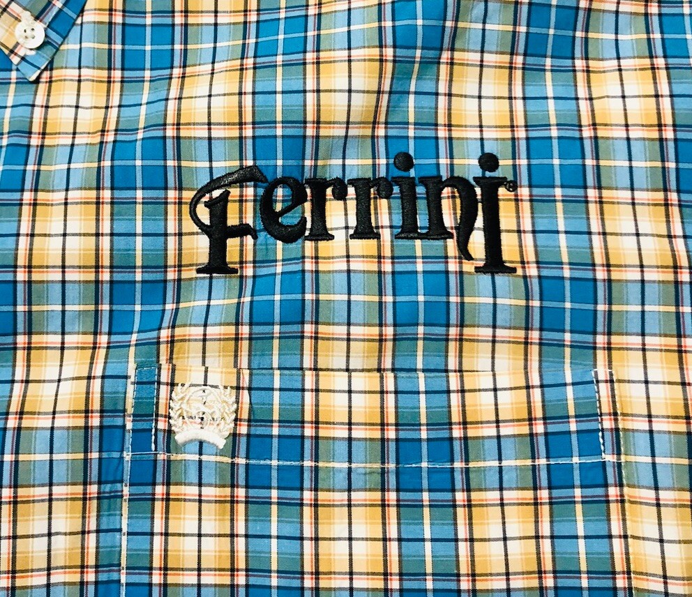 Cinch Western Shirt Mens Large Blue Plaid Long Sleeve White Logo Ferrini Logo