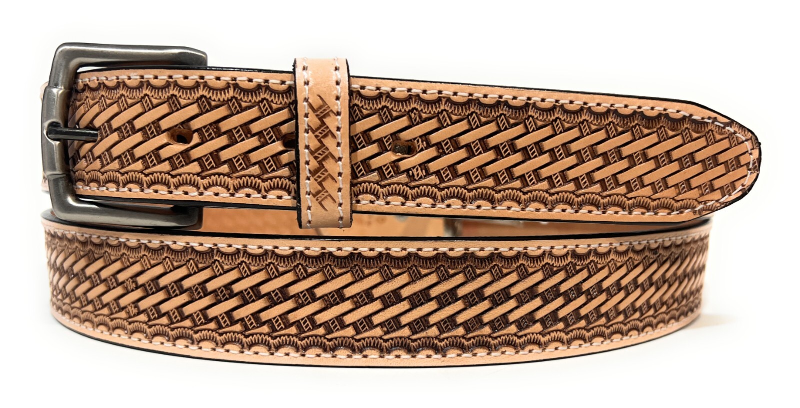 MEN’S HEAVY DUTY BASKET WEAVE CASUAL OR WORK LEATHER BELT, MEN’S LEATHER BELT