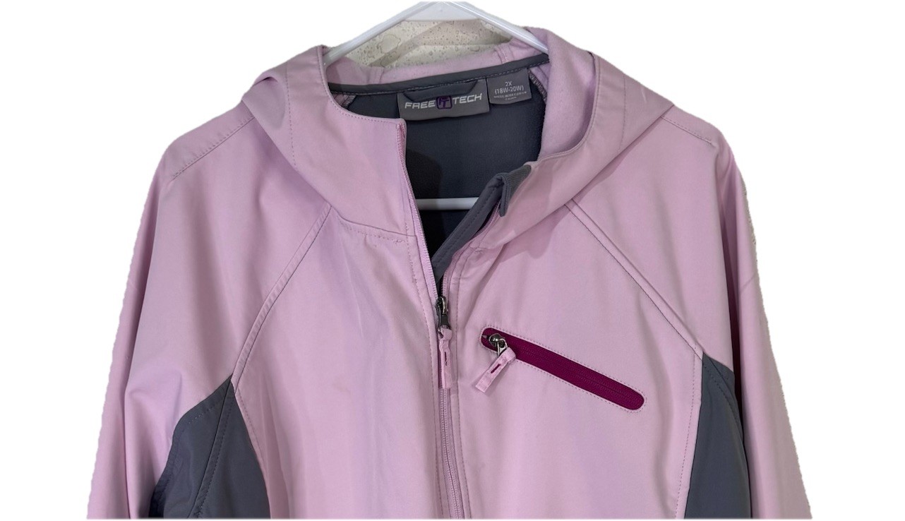 FreeTech Jacket Woman 2X (18W/20W) Pink Gray With hood Lightweight
