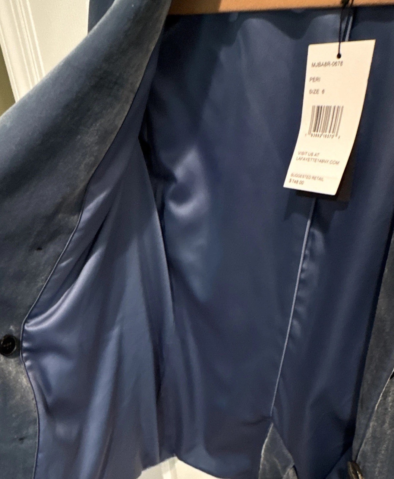 Lafayette 148 New York Peri Blue Velvet Double Breasted Blazer Sz 6 NWT $748