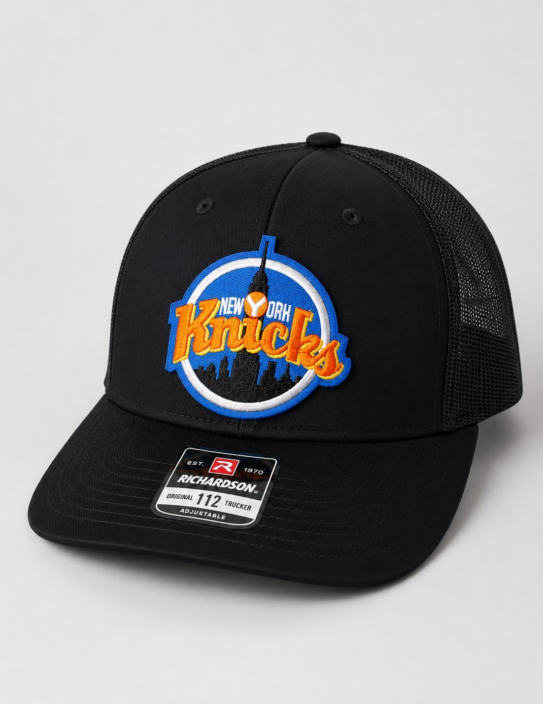 New York Knicks 3″ Patch 112 Trucker Hat Black Custom Patch Snapback