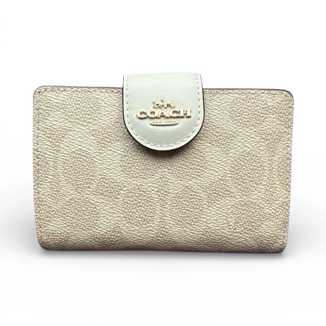 Coach CW786 Medium Corner Zip Wallet Sand/Chalk Color New
