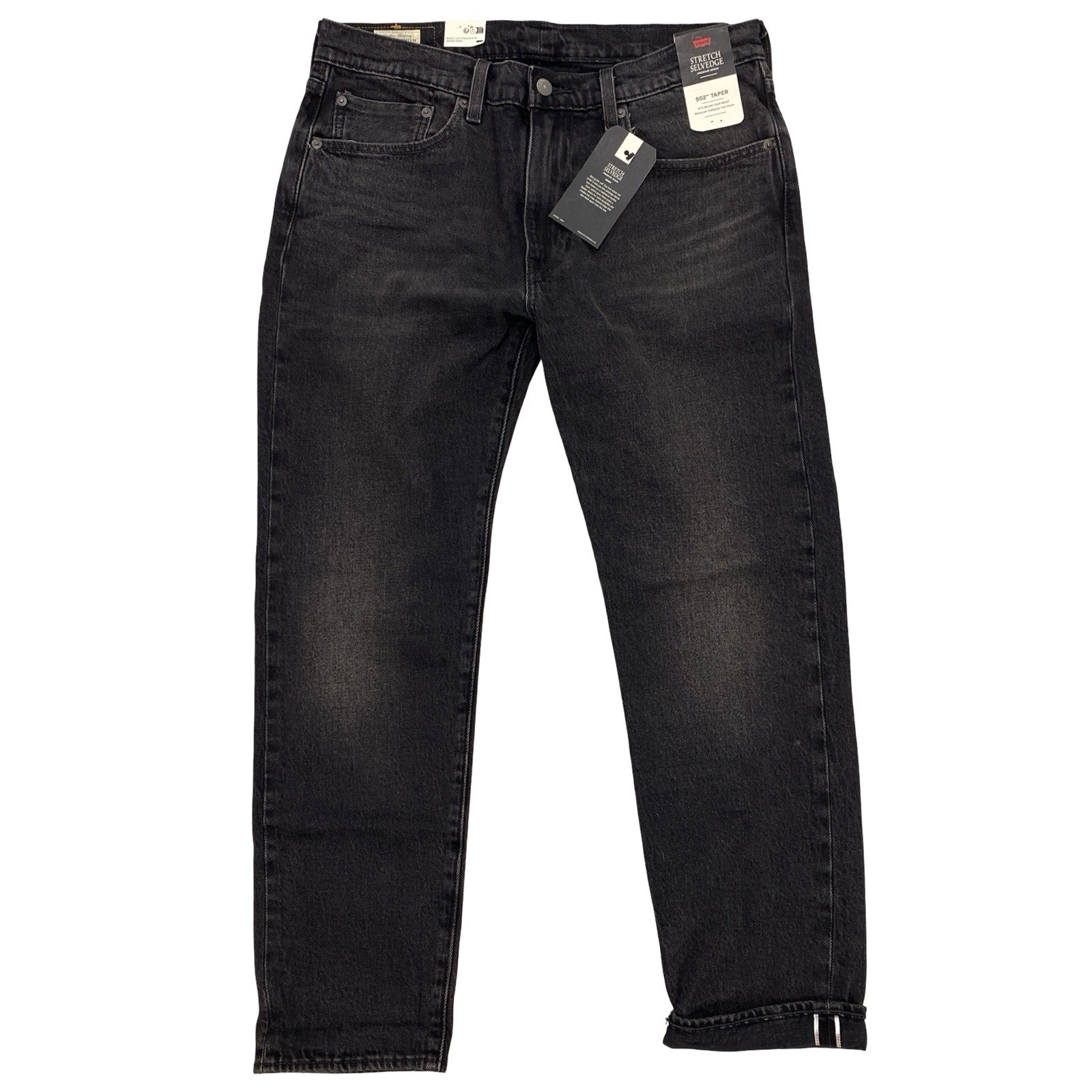 Levi’s Premium 502 Taper Men’s Stretch Selvedge Jeans Size 34 x 30 Black Wash