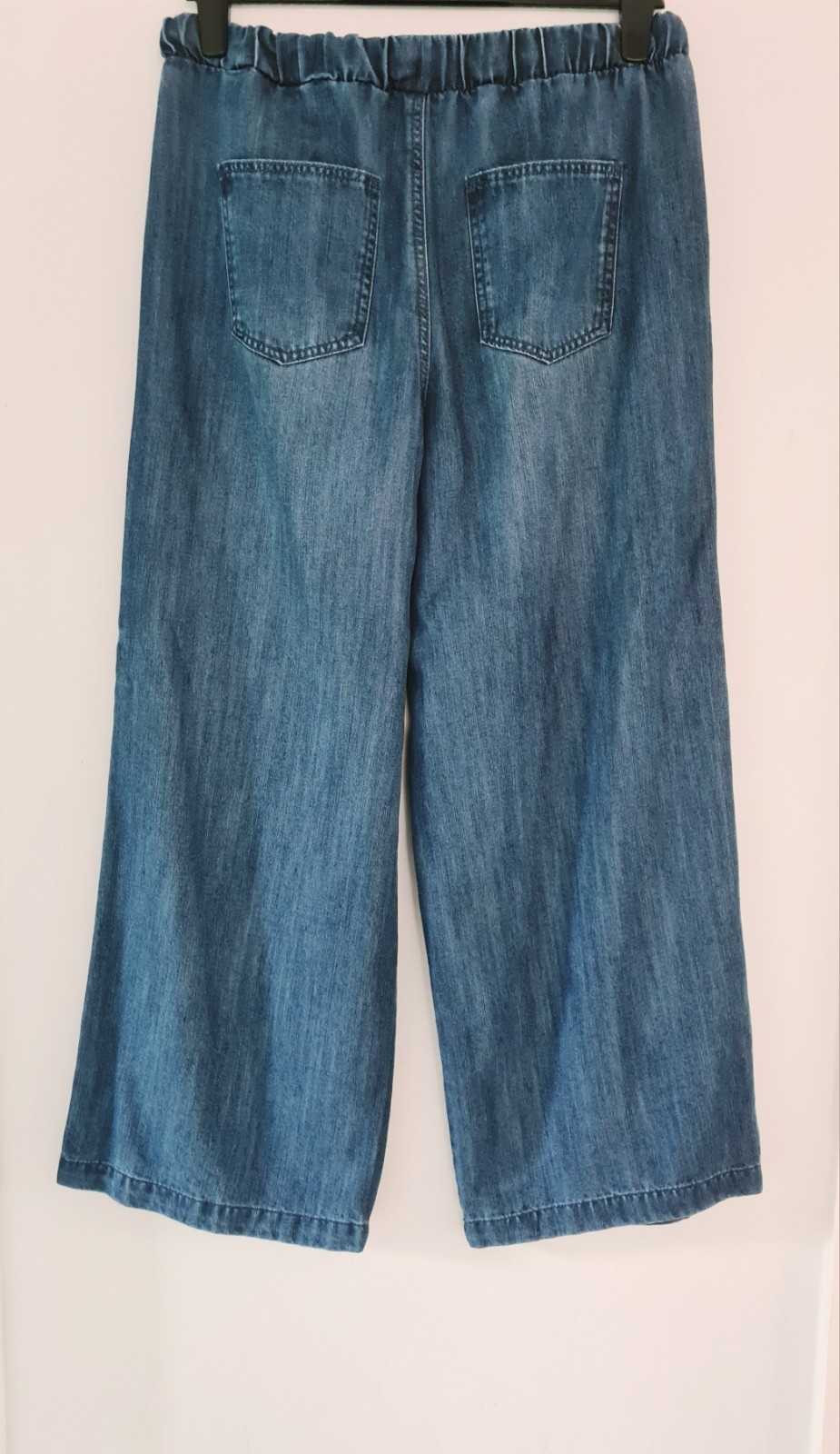 Ladies Papaya Denim Blue Lyocell Fabric Wide Leg Trousers Size 14 Pockets VGC