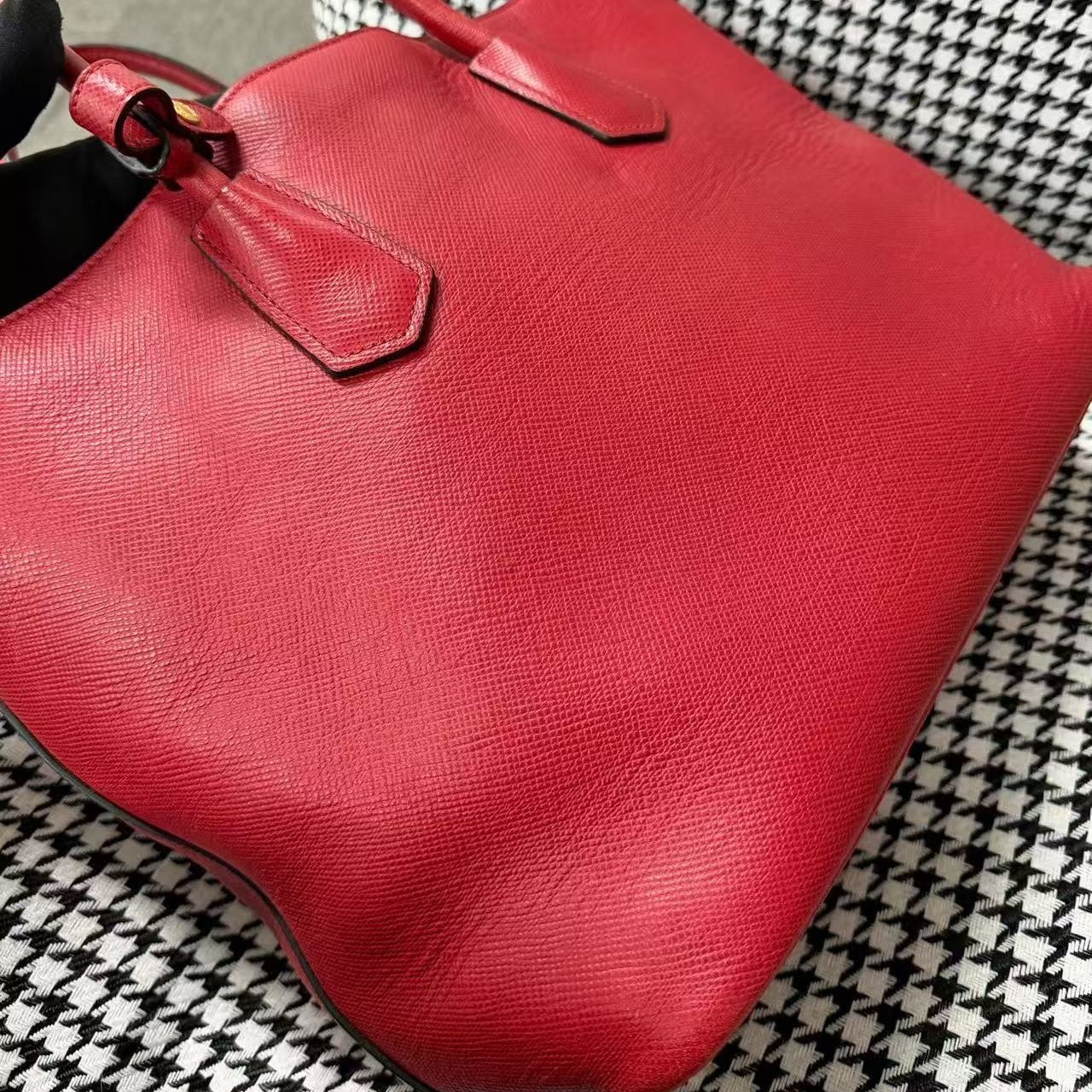 Prada Rosso Red Medium Saffiano Leather Front Pocket Tote Bag
