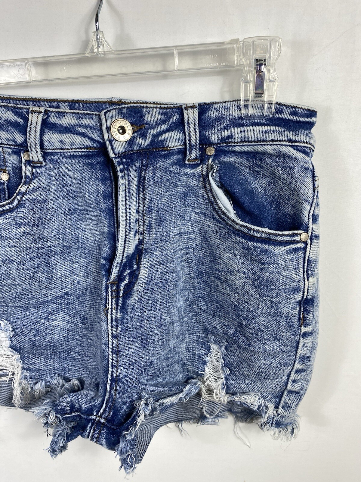 Blue Savvy Shortie Shorts Size 11/30 Distressed Denim Cut Off Cotton Stretch