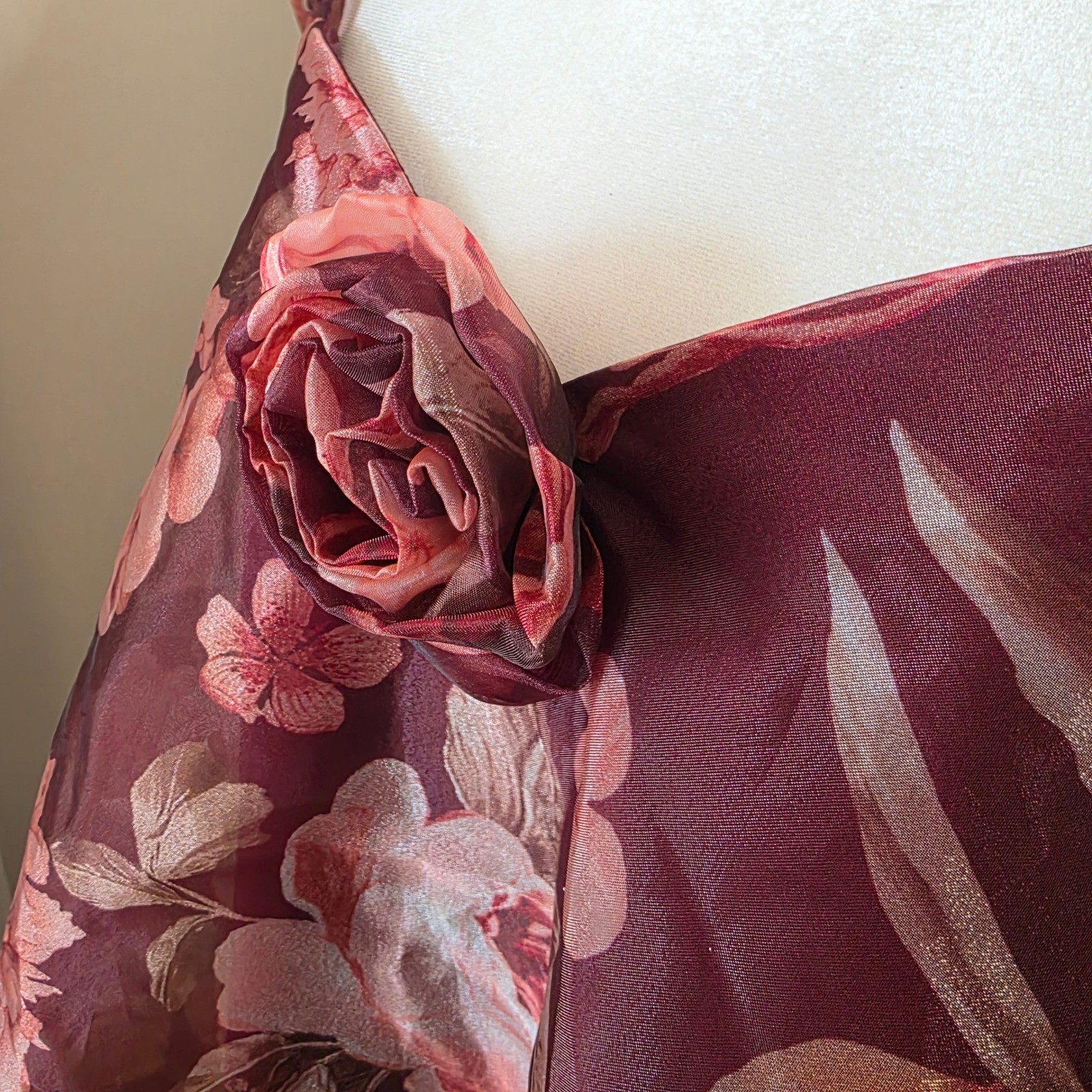 Lulus Mini Dress NWT Burgundy Wine Red Floral Rose Organza Babydoll Medium
